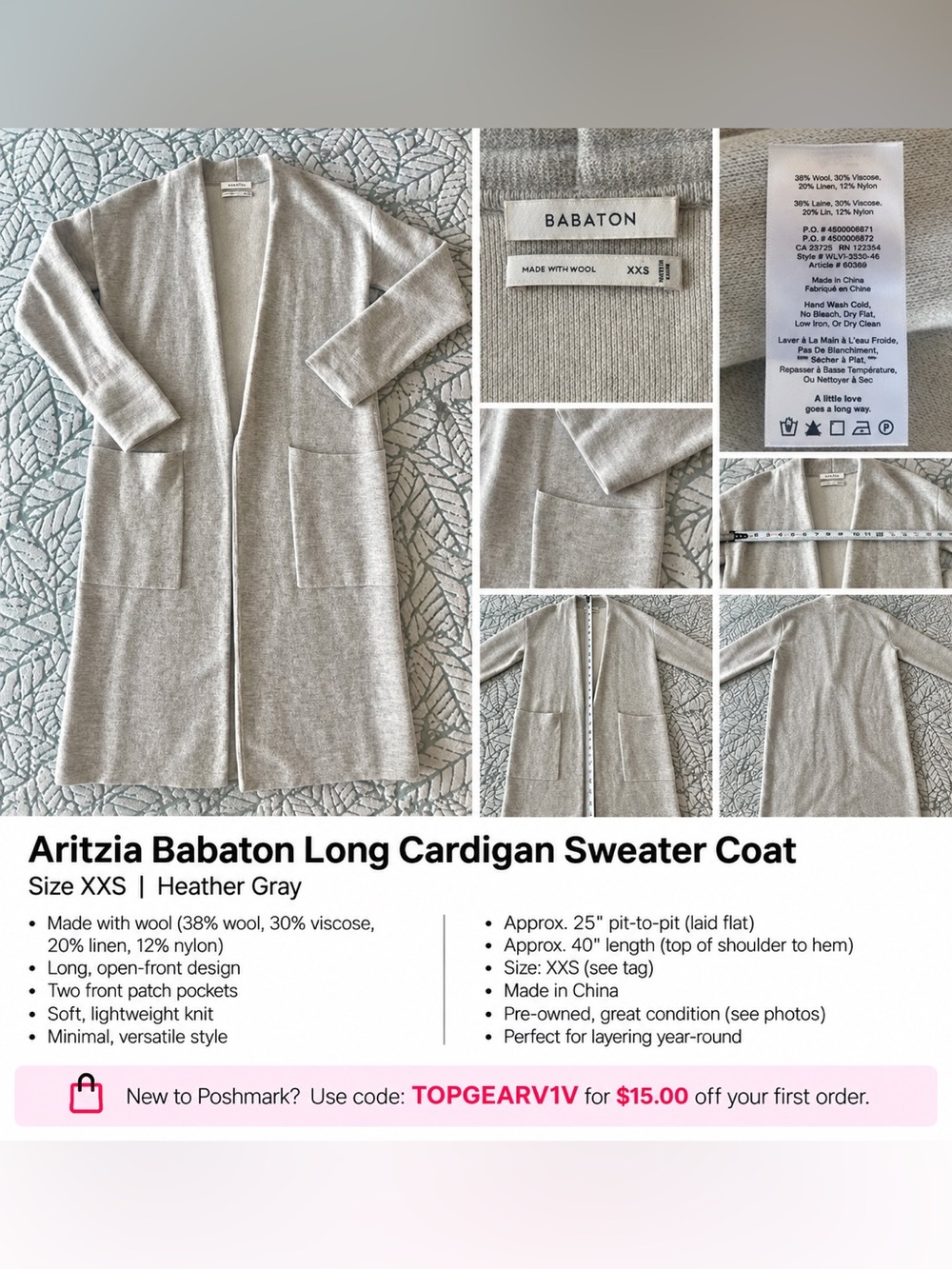 Aritzia Babaton Long Cardigan Sweater Coat
Size XXS | Heather Gray